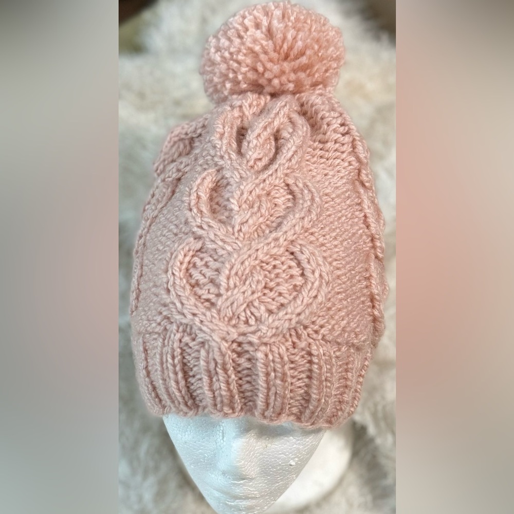 Handmade Hand Crafted Knit Heart to Heart Hat Pink Adult/Teen size